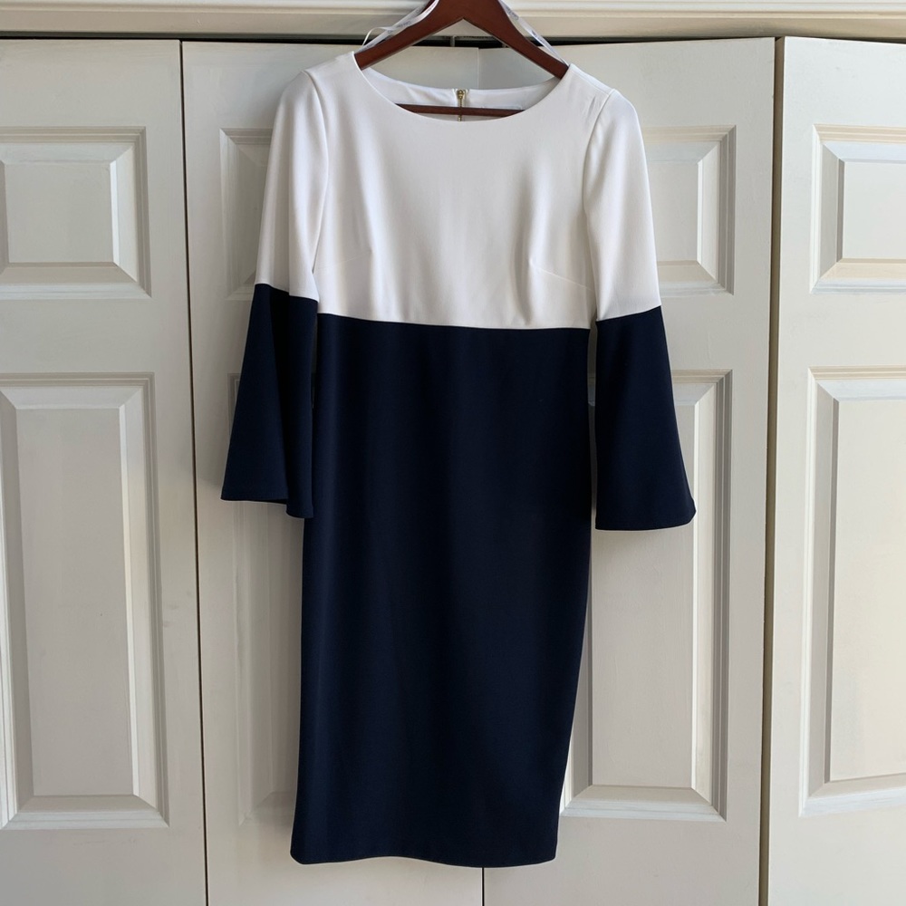 Calvin Klein Navy/White Dress 3/4 Sleeve Size 6